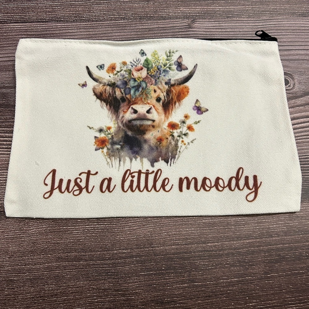 Highland Cow Floral Accent Makeup Pouch